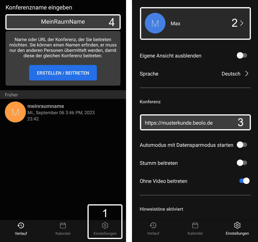 Nutzung per App Jitsi Meet Nutzung per App
