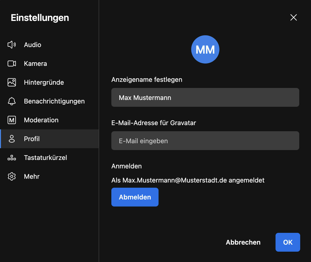 Profil Profil Einstellungen